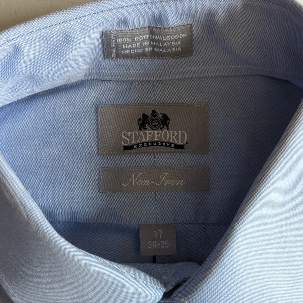 Men's STAFFORD EXECUTIVE Light Blue Dress Shirt 17 (34-35)